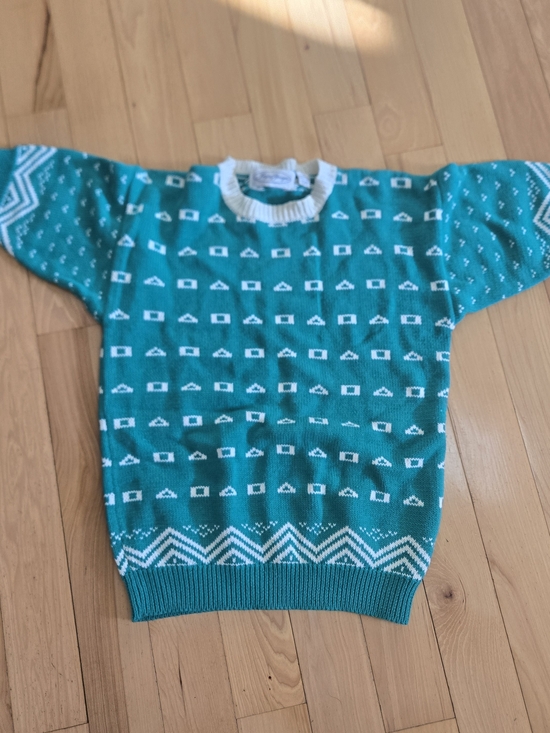 jayson younger Sweaters - 80/90s Jayson Younger Teal Knit Sweater with White Pattern